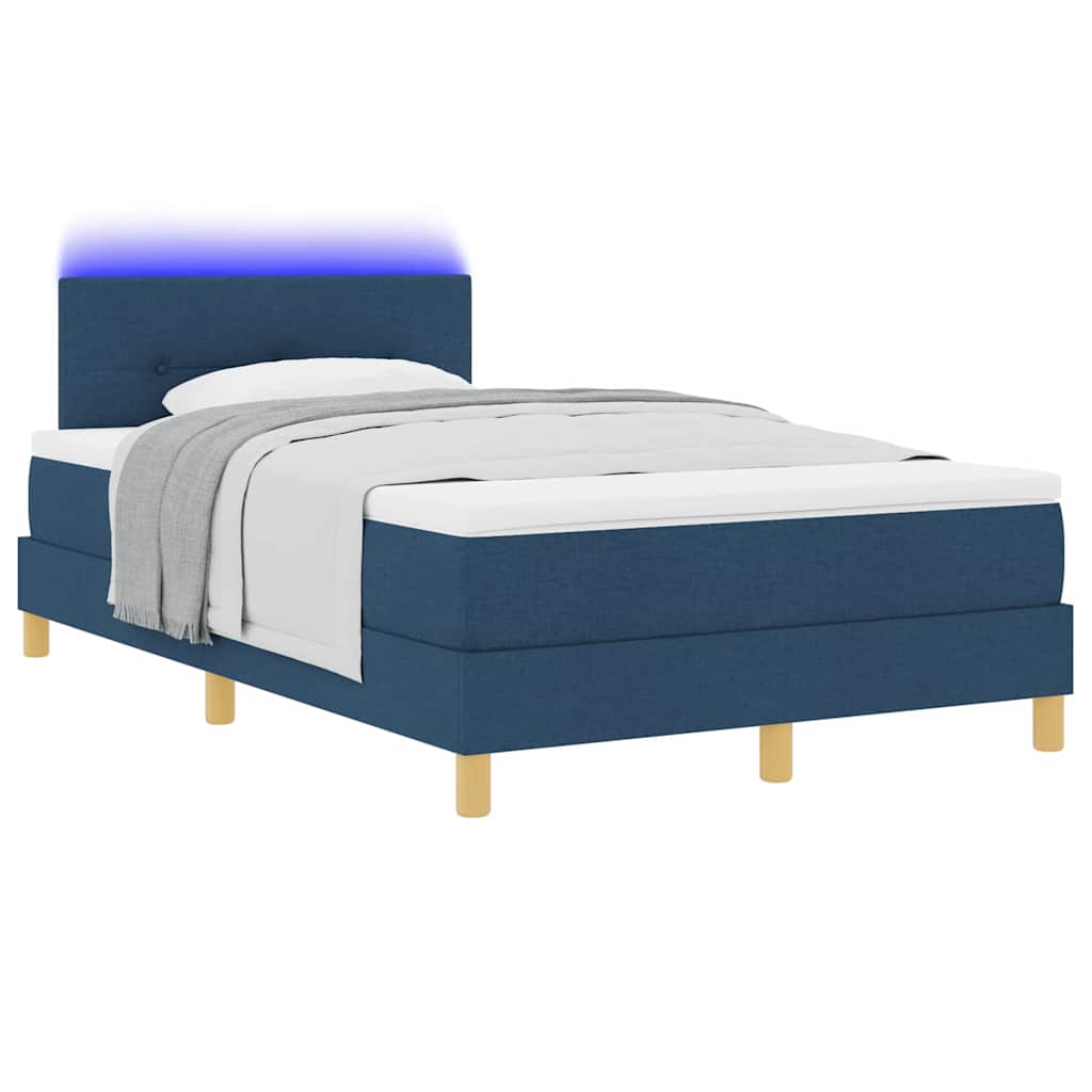 LED Boxspringbett mit Kopfteil Blau 120 x 190 cm Stoff