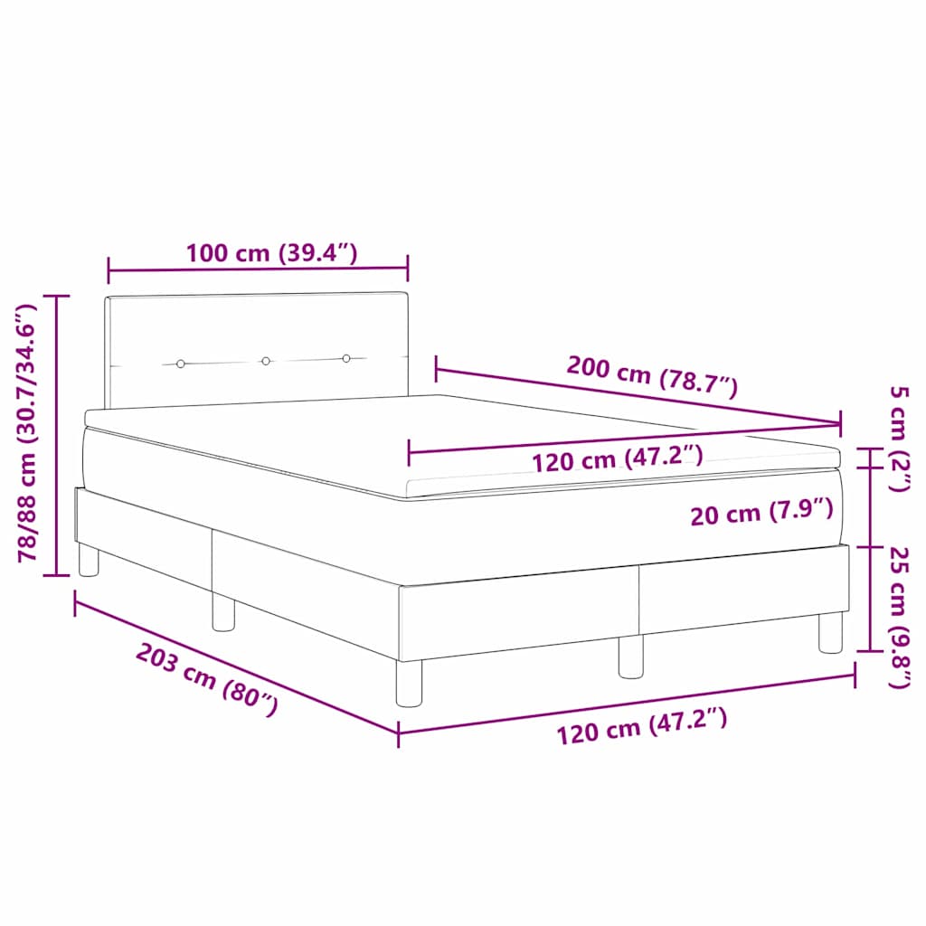 LED Boxspringbett mit Kopfteil Dunkelgrau 120 x 200 cm Stoff