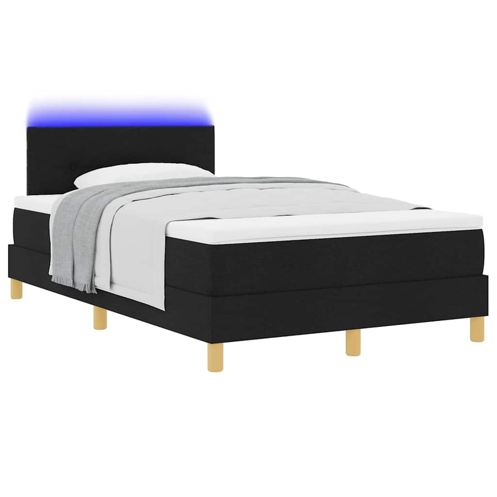LED Boxspringbett mit Kopfteil Schwarz 120 x 200 cm Stoff