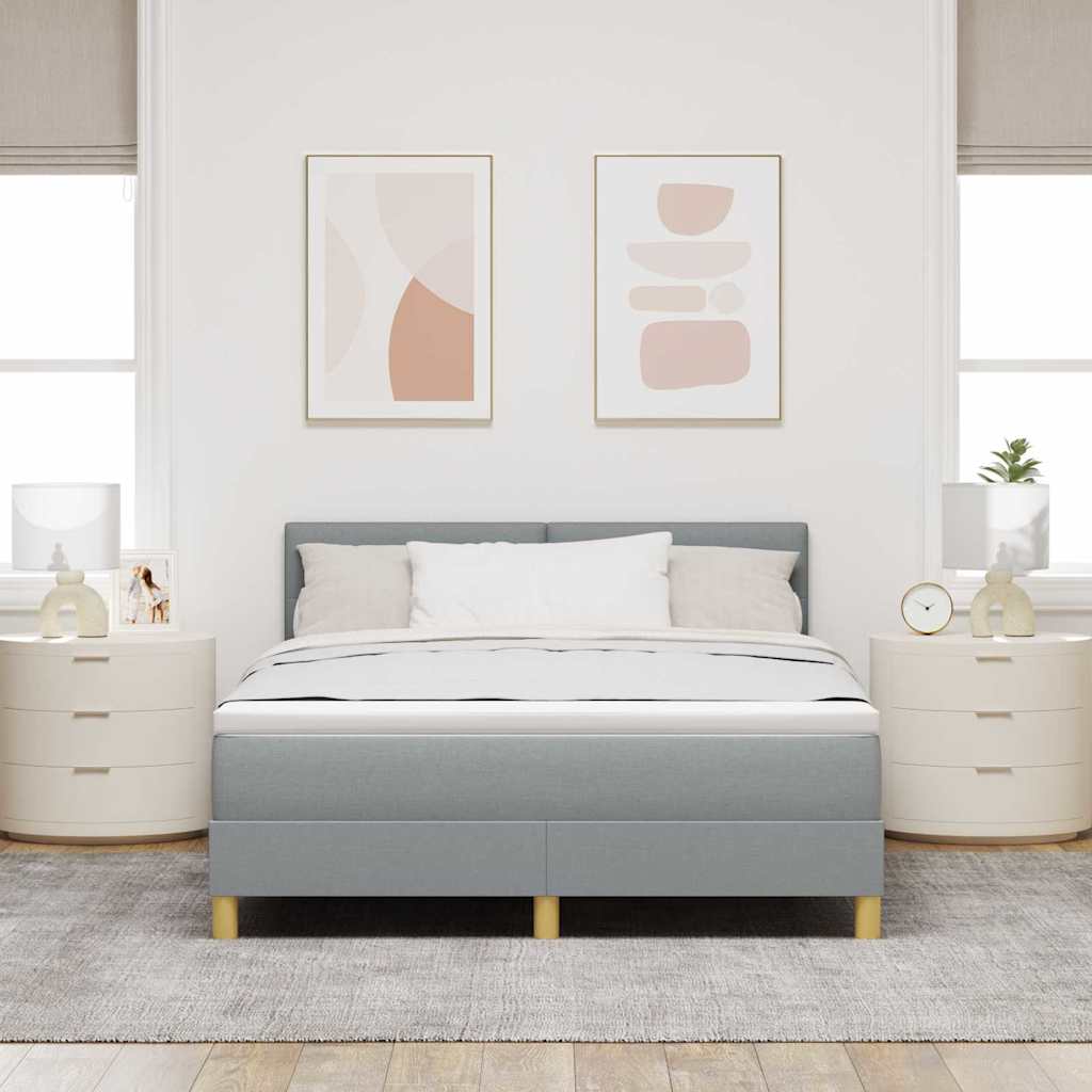 LED Boxspringbett mit Kopfteil Hellgrau 140 x 190 cm Stoff