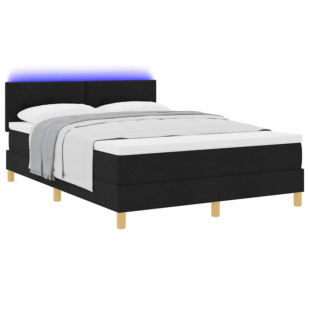 LED Boxspringbett mit Kopfteil Schwarz 140 x 190 cm Stoff
