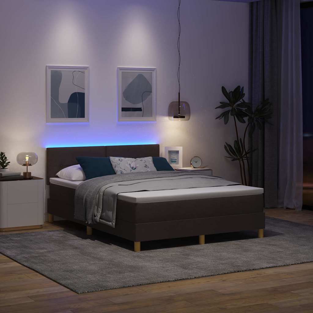 LED Boxspringbett mit Kopfteil Dunkelbraun 140 x 190 cm Stoff