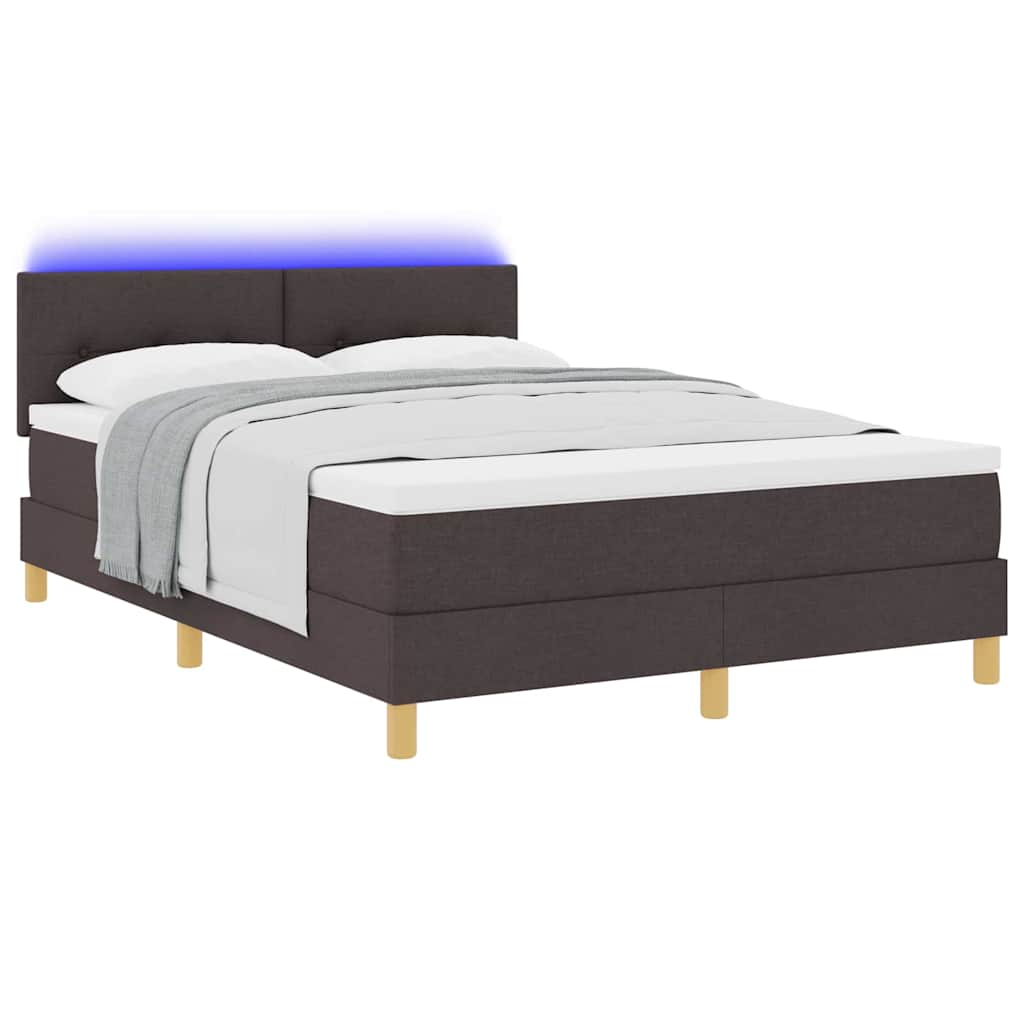 LED Boxspringbett mit Kopfteil Dunkelbraun 140 x 190 cm Stoff