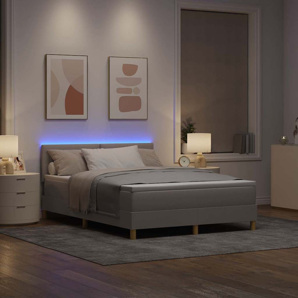 LED Boxspringbett mit LED-Lichtleisten Taupe 140 x 190 cm Stoff
