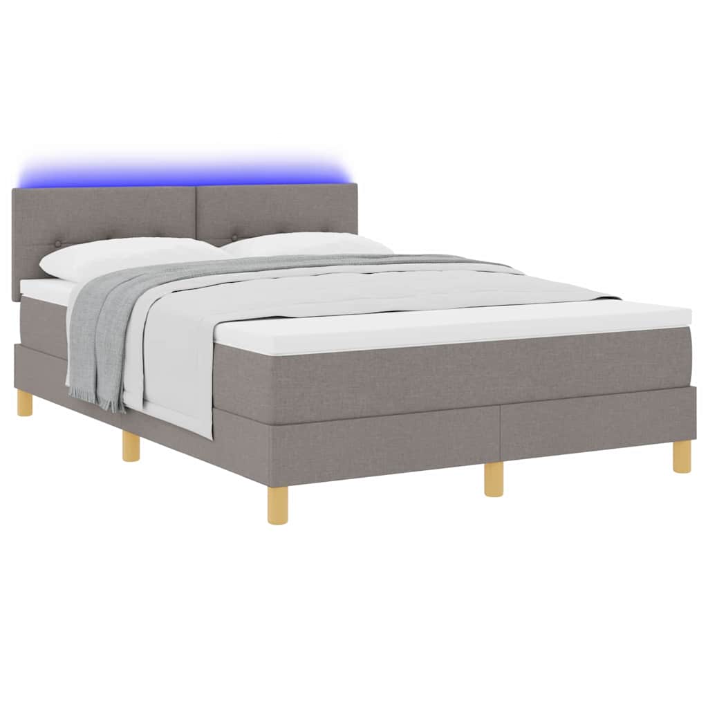 LED Boxspringbett mit LED-Lichtleisten Taupe 140 x 190 cm Stoff