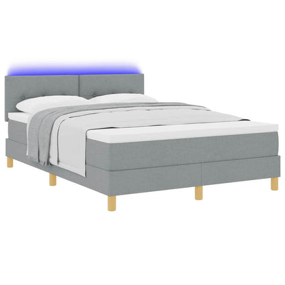 LED Boxspringbett mit Kopfteil Hellgrau 140 x 200 cm Stoff