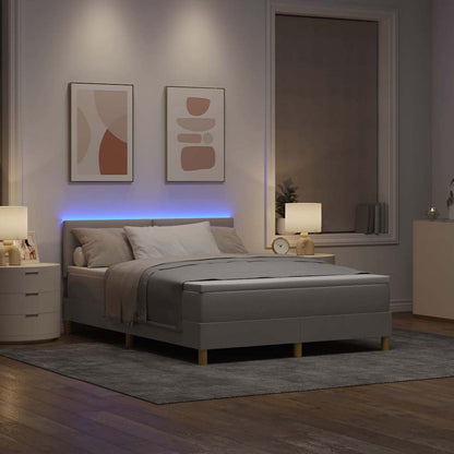 LED Boxspringbett mit LED-Lichtleisten Taupe 140 x 200 cm Stoff