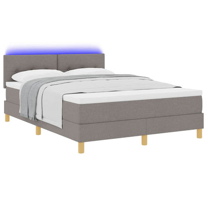 LED Boxspringbett mit LED-Lichtleisten Taupe 140 x 200 cm Stoff