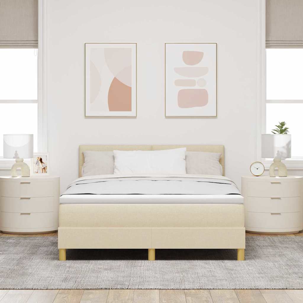 LED Boxspringbett mit LED-Lichtleisten Creme 140 x 200 cm Stoff