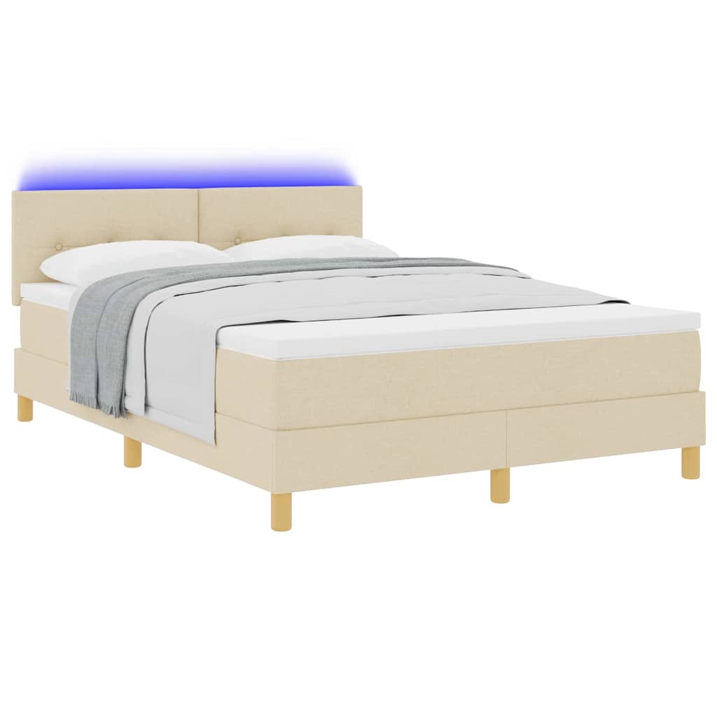 LED Boxspringbett mit LED-Lichtleisten Creme 140 x 200 cm Stoff
