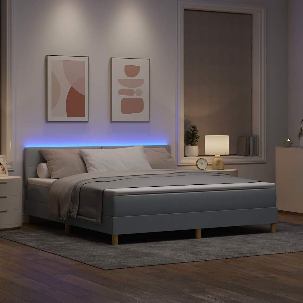 LED Boxspringbett mit Kopfteil Hellgrau 180 x 200 cm Stoff