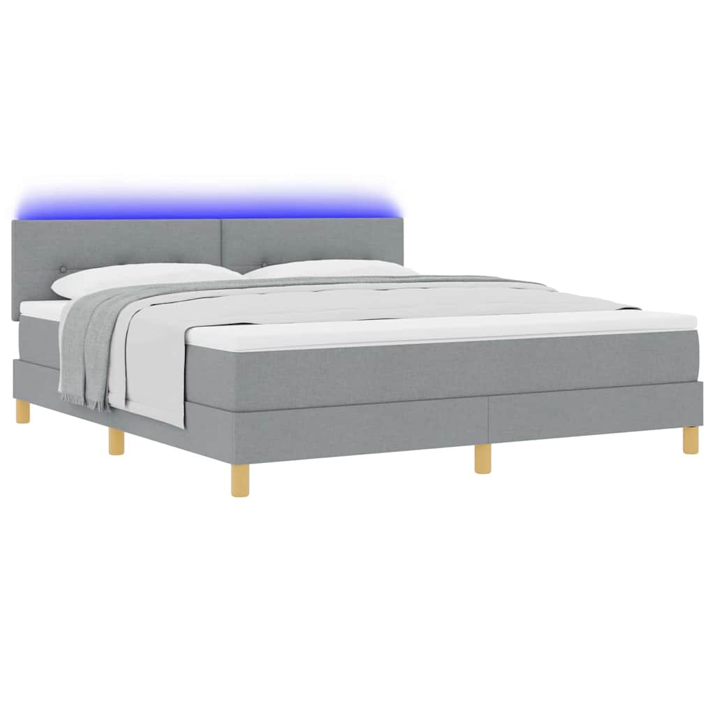 LED Boxspringbett mit Kopfteil Hellgrau 180 x 200 cm Stoff