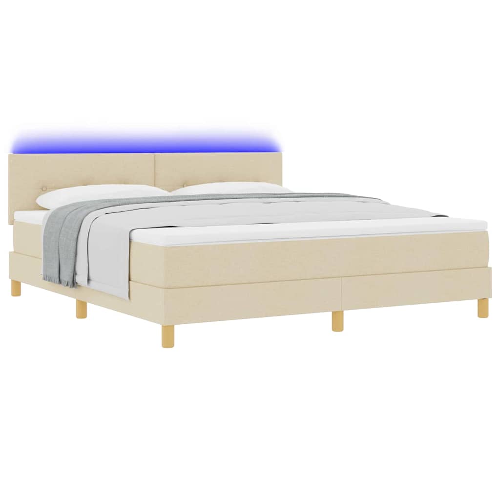 LED Boxspringbett mit LED-Lichtleisten Creme 180 x 200 cm Stoff