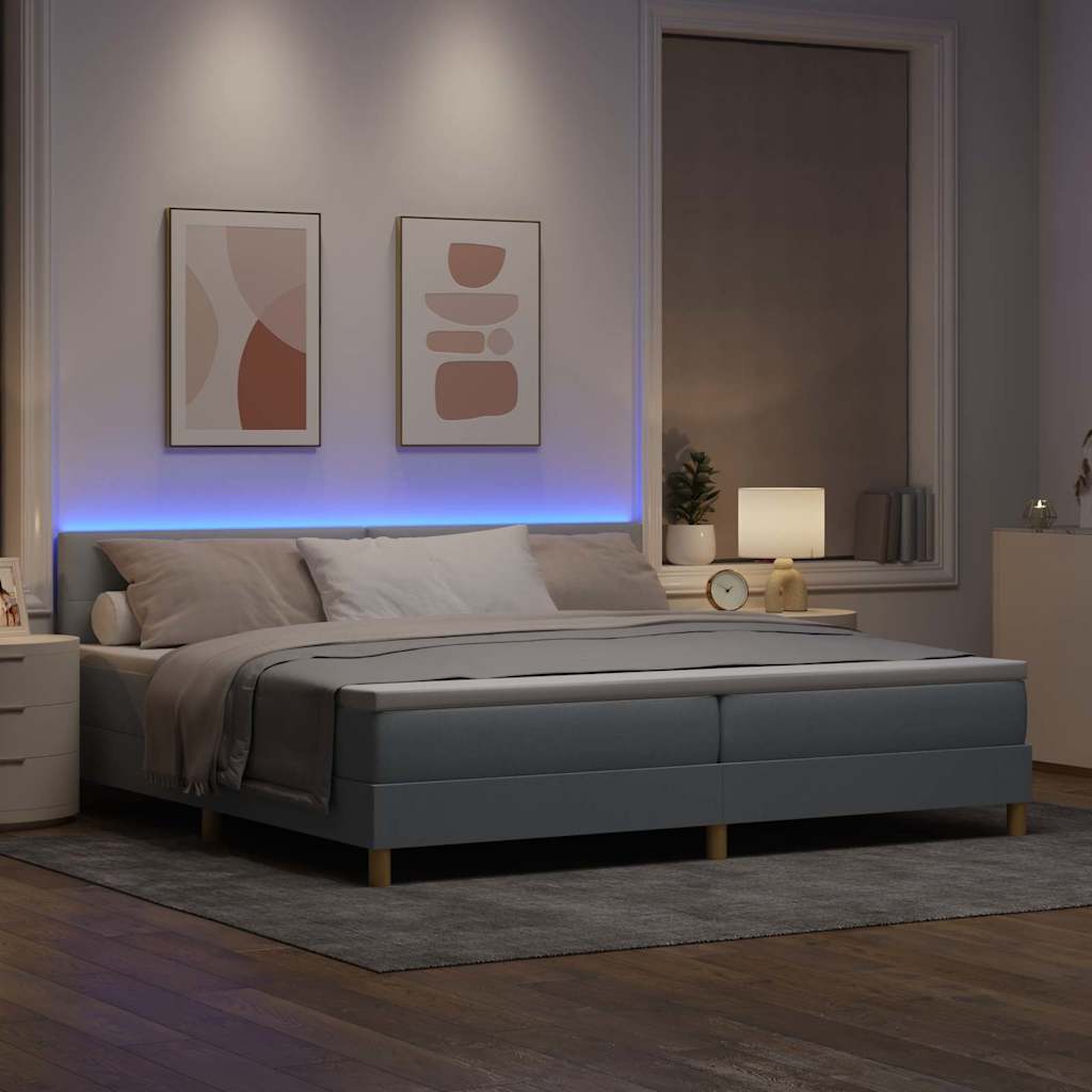 LED Boxspringbett mit Kopfteil Hellgrau 200 x 200 cm Stoff