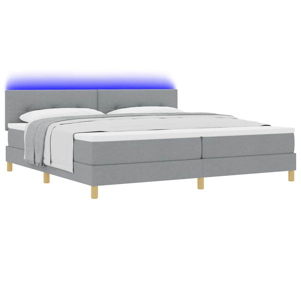 LED Boxspringbett mit Kopfteil Hellgrau 200 x 200 cm Stoff