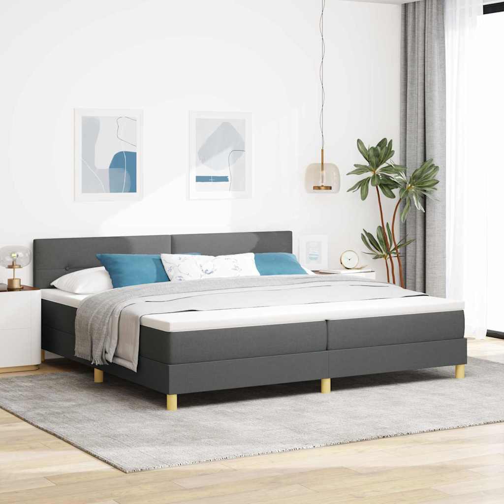 LED Boxspringbett mit Kopfteil Dunkelgrau 200 x 200 cm Stoff
