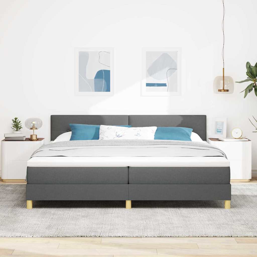 LED Boxspringbett mit Kopfteil Dunkelgrau 200 x 200 cm Stoff