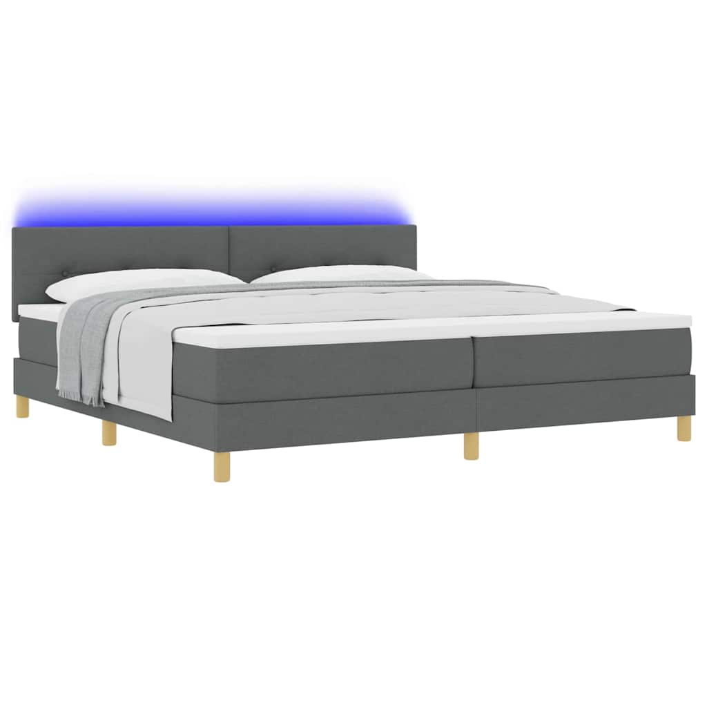 LED Boxspringbett mit Kopfteil Dunkelgrau 200 x 200 cm Stoff