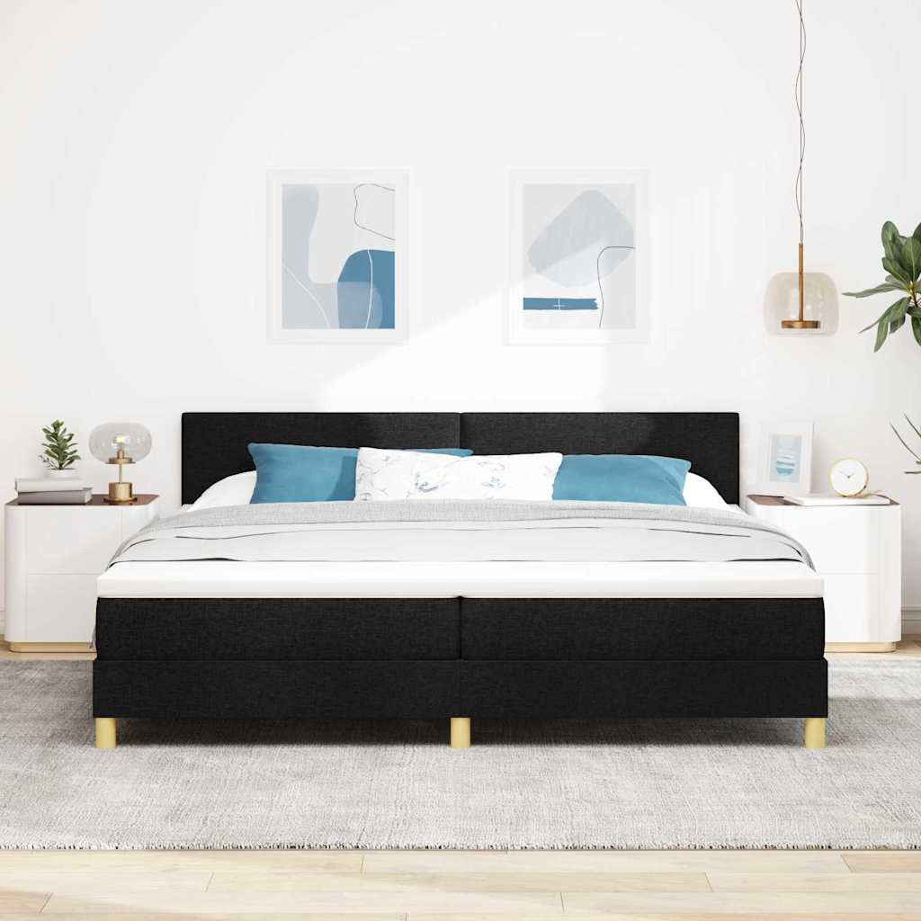 LED Boxspringbett mit Kopfteil Schwarz 200 x 200 cm Stoff