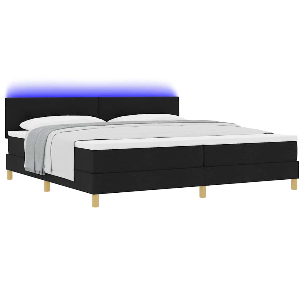 LED Boxspringbett mit Kopfteil Schwarz 200 x 200 cm Stoff