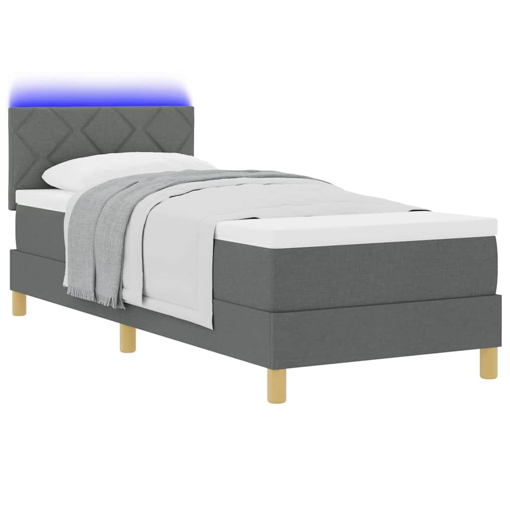 LED Boxspringbett mit Kissen Dunkelgrau 80 x 200 cm Stoff