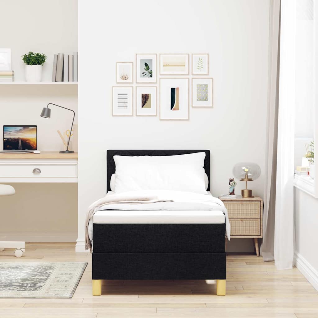 LED Boxspringbett mit Kissen Schwarz 80 x 200 cm Stoff