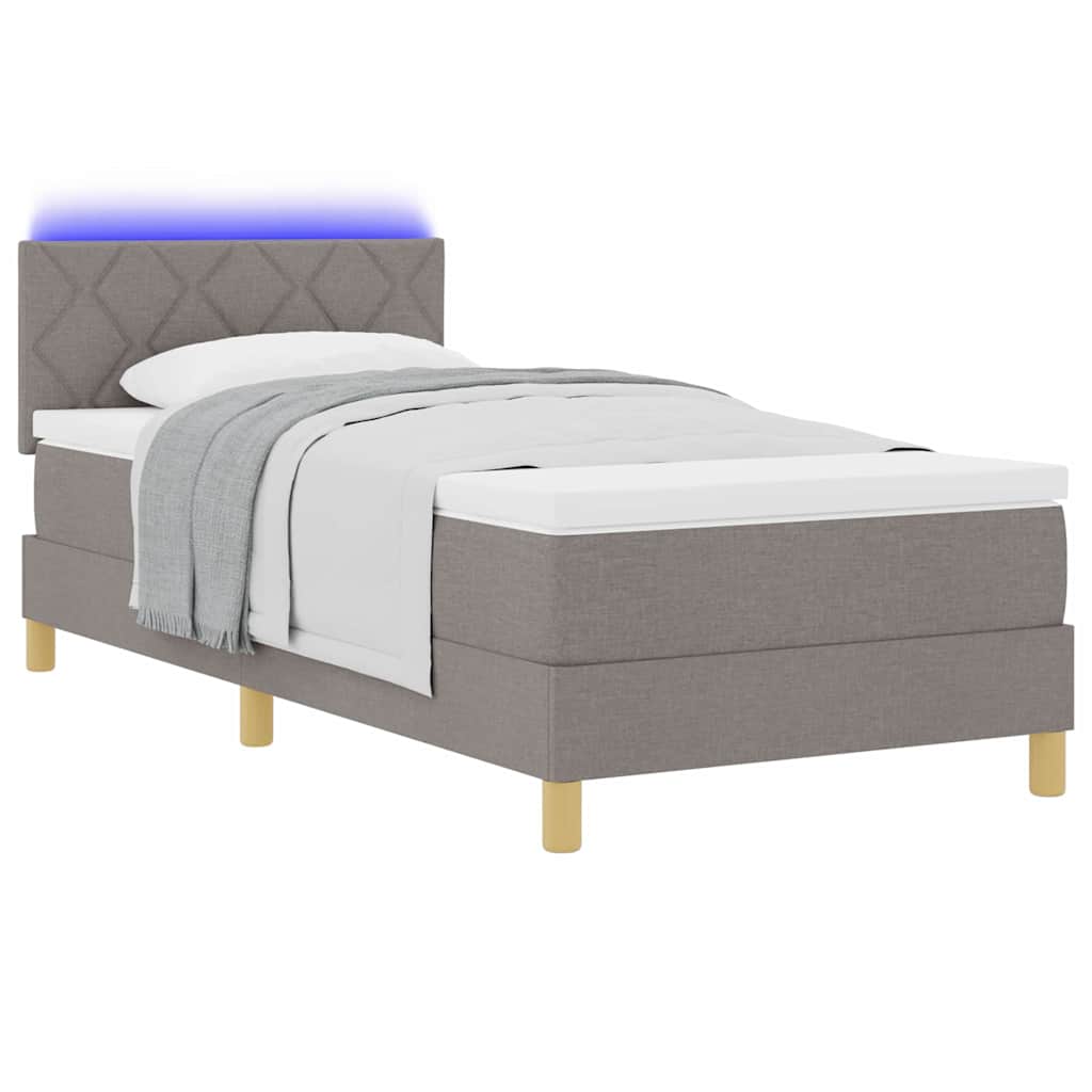 LED Boxspringbett mit Kopfteil Taupe 90 x 190 cm Stoff