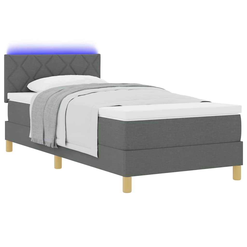LED Boxspringbett mit Kopfteil Dunkelgrau 90 x 200 cm Stoff
