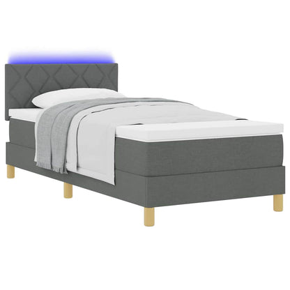LED Boxspringbett mit Kopfteil Dunkelgrau 90 x 200 cm Stoff