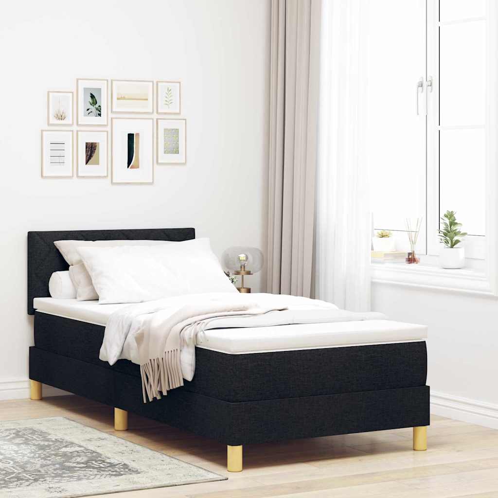LED Boxspringbett mit Kopfteil Schwarz 90 x 200 cm Stoff