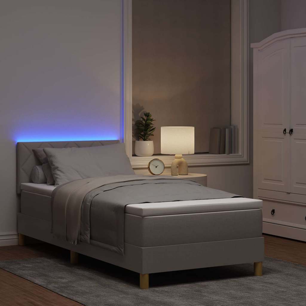 LED Boxspringbett mit Kopfteil Taupe 90 x 200 cm Stoff
