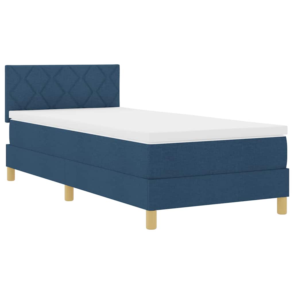 LED Boxspringbett mit Kopfteil Blau 90 x 200 cm Stoff