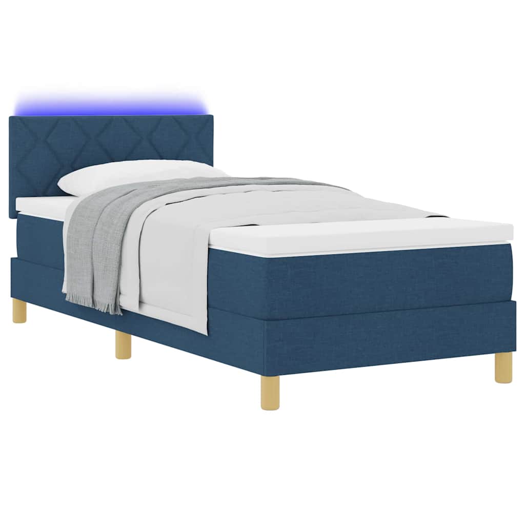 LED Boxspringbett mit Kopfteil Blau 90 x 200 cm Stoff