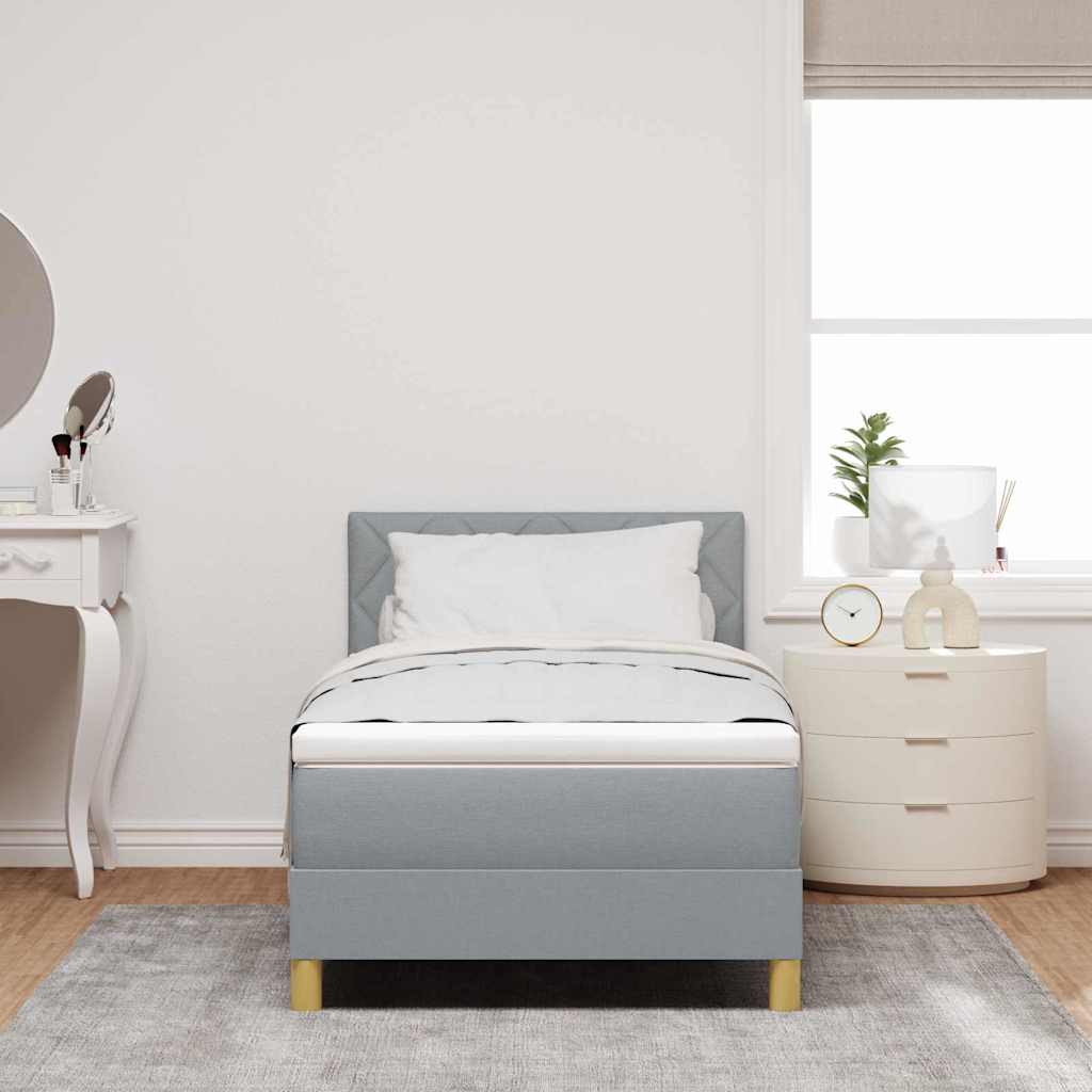 LED Boxspringbett mit Kopfteil Hellgrau 100 x 200 cm Stoff