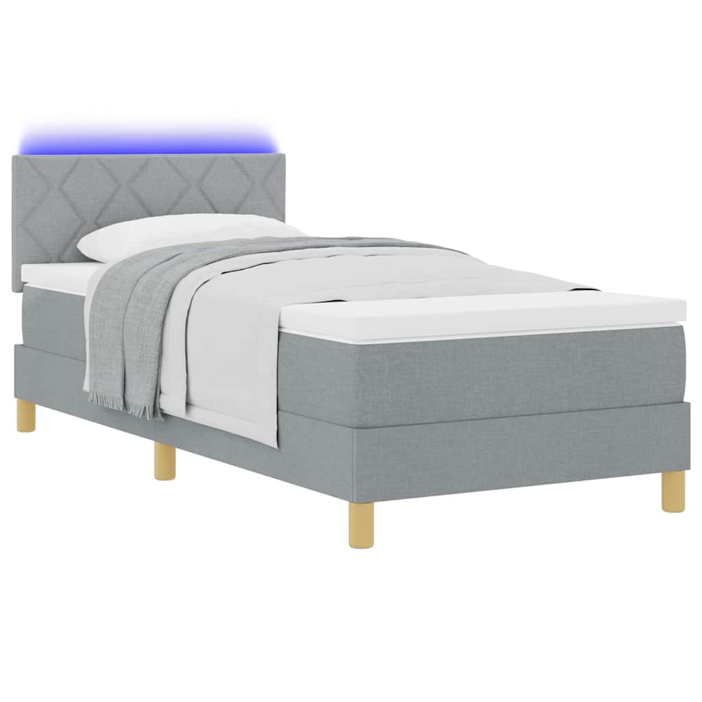 LED Boxspringbett mit Kopfteil Hellgrau 100 x 200 cm Stoff