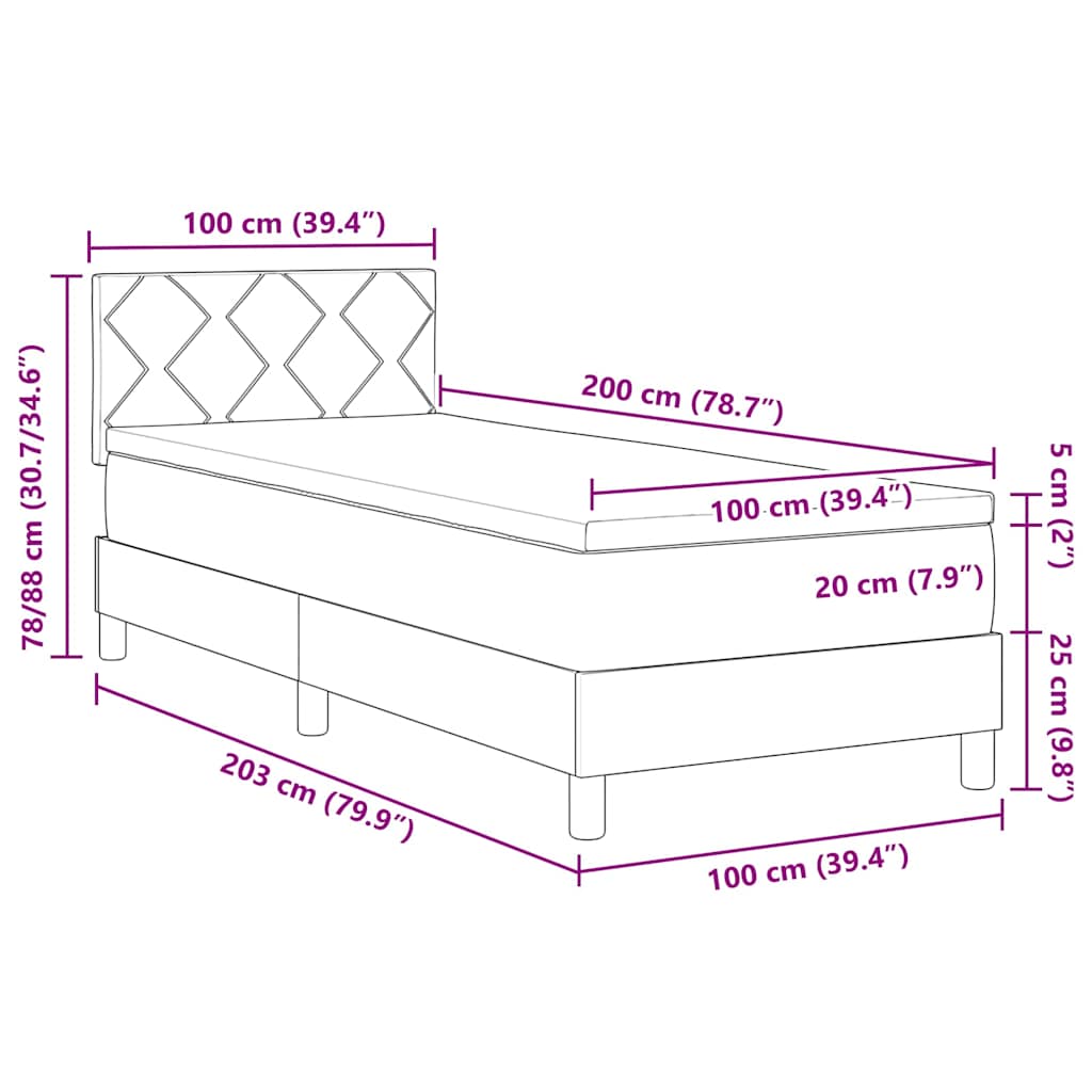 LED Boxspringbett mit Kopfteil Hellgrau 100 x 200 cm Stoff