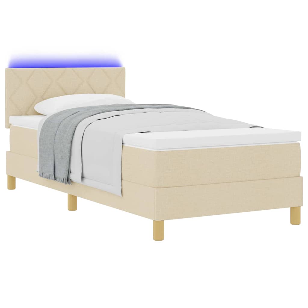 LED Boxspringbett mit Kissen Creme 100 x 200 cm Stoff