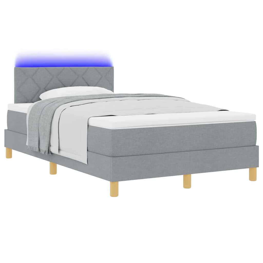 LED Boxspringbett mit Kissen Hellgrau 120 x 200 cm Stoff