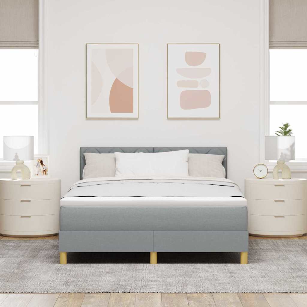 LED Boxspringbett mit Kopfteil Hellgrau 140 x 190 cm Stoff