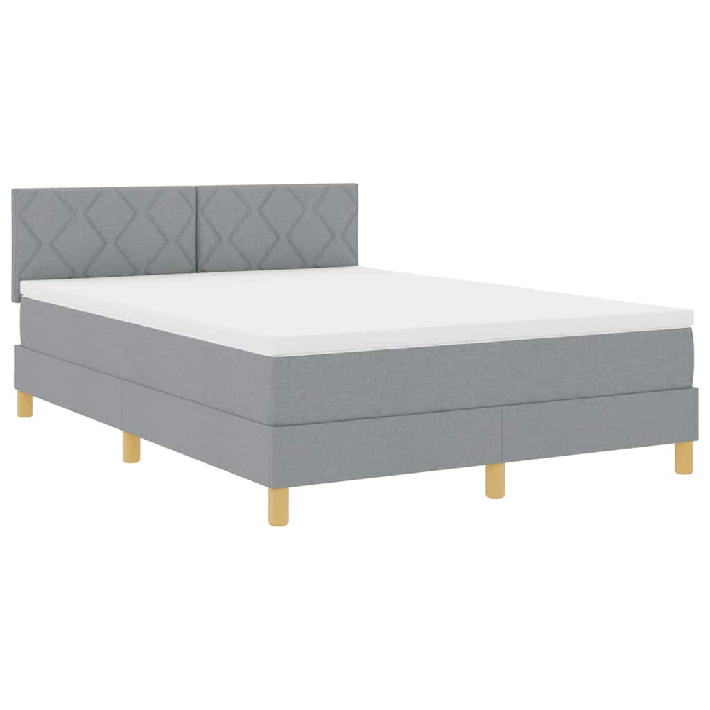LED Boxspringbett mit Kopfteil Hellgrau 140 x 190 cm Stoff