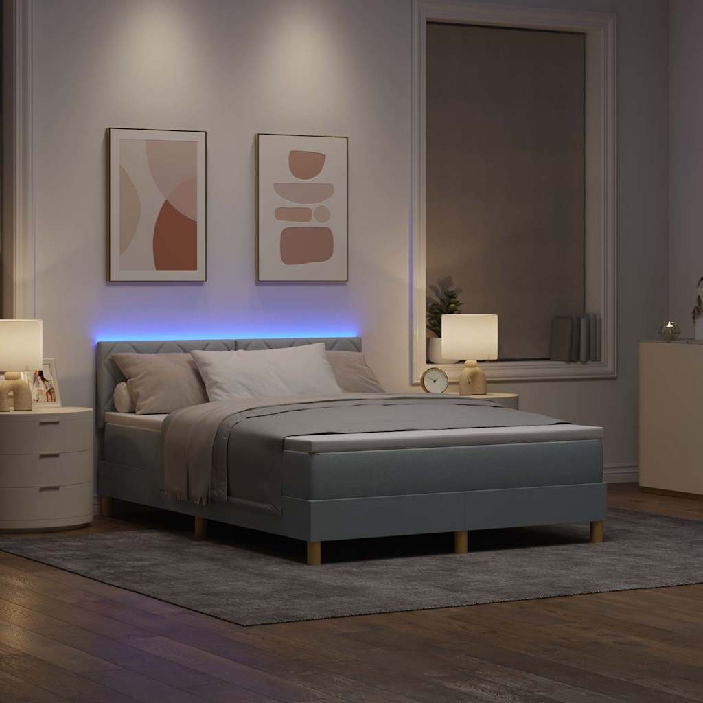 LED Boxspringbett mit Kopfteil Hellgrau 140 x 200 cm Stoff