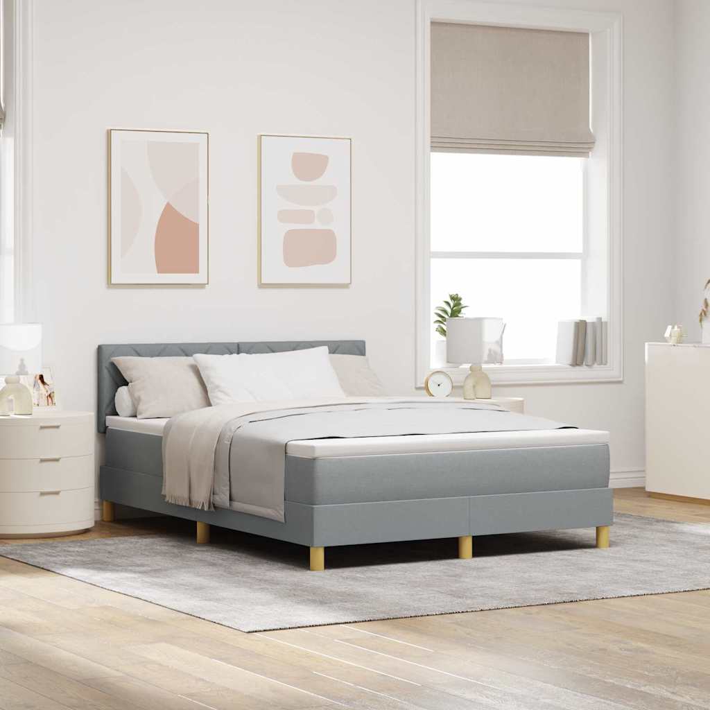 LED Boxspringbett mit Kopfteil Hellgrau 140 x 200 cm Stoff