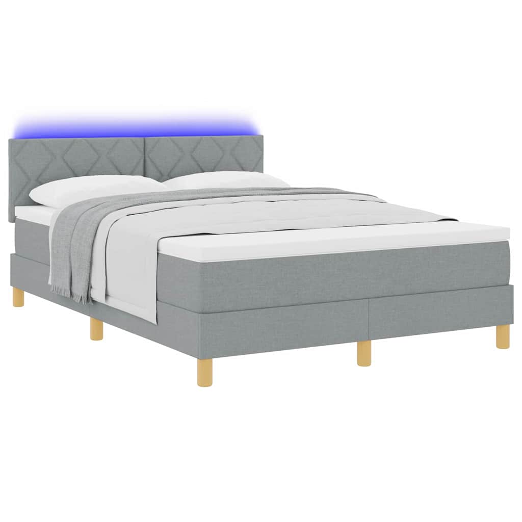 LED Boxspringbett mit Kopfteil Hellgrau 140 x 200 cm Stoff