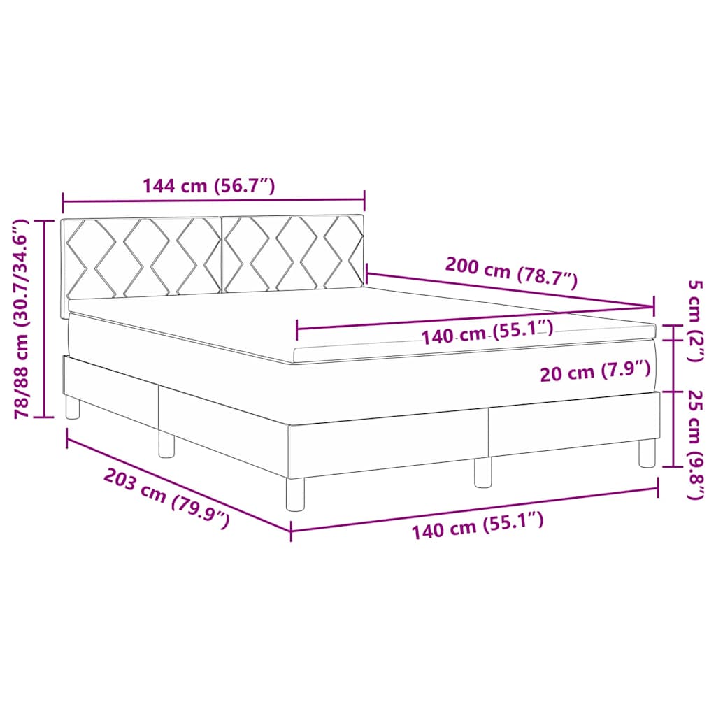 LED Boxspringbett mit Kopfteil Hellgrau 140 x 200 cm Stoff