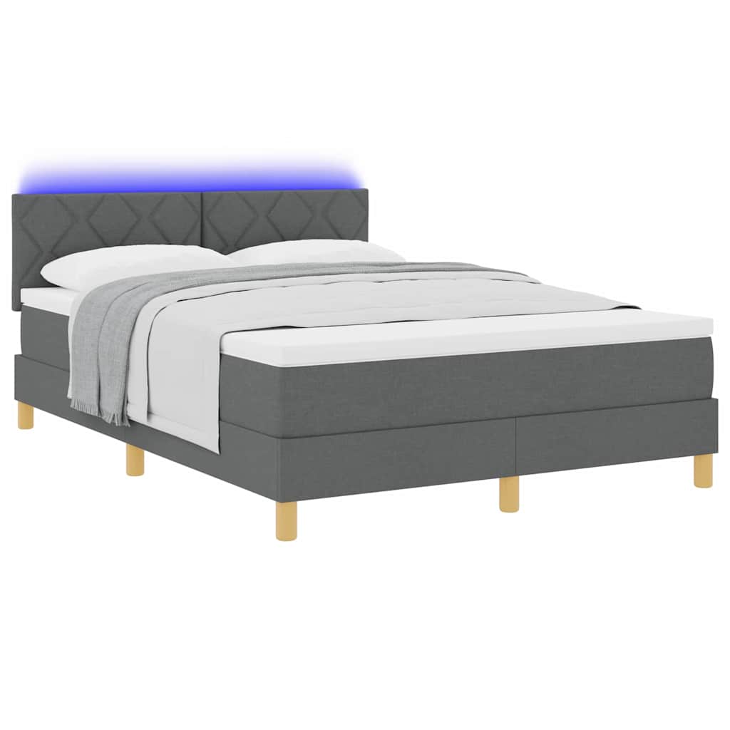 LED Boxspringbett mit Kopfteil Dunkelgrau 140 x 200 cm Stoff