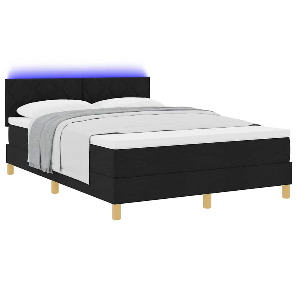 LED Boxspringbett mit Kopfteil Schwarz 140 x 200 cm Stoff