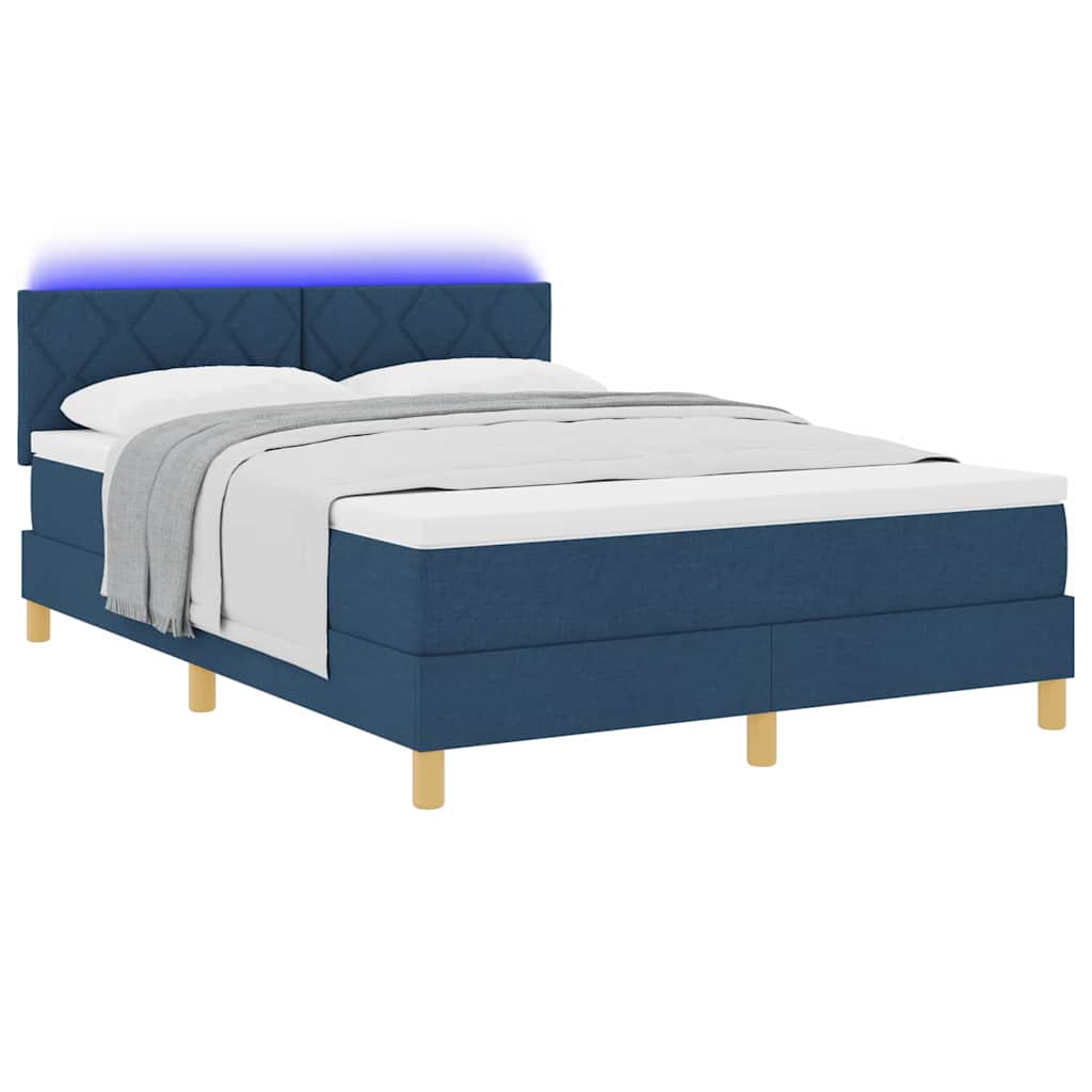 LED Boxspringbett mit Kissen Blau 160 x 200 cm Stoff