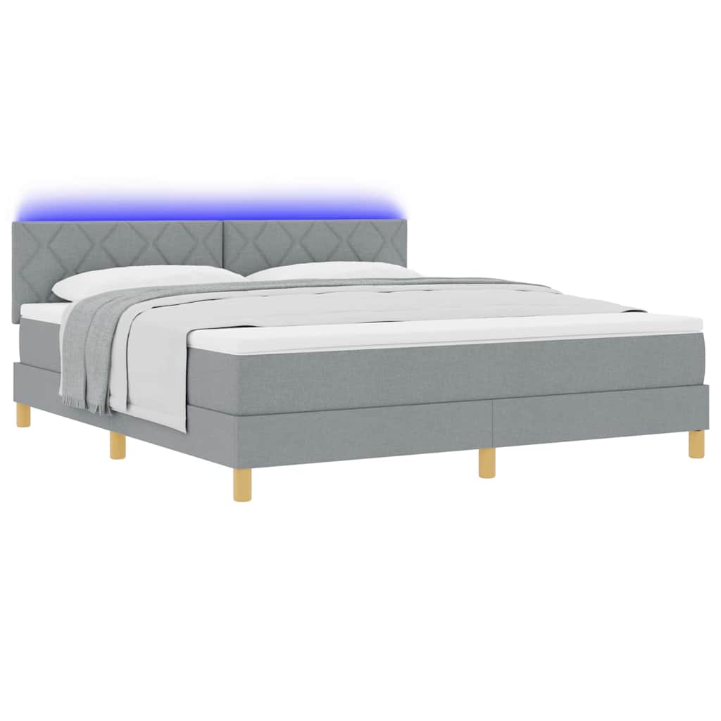 LED Boxspringbett mit Kopfteil Hellgrau 180 x 200 cm Stoff
