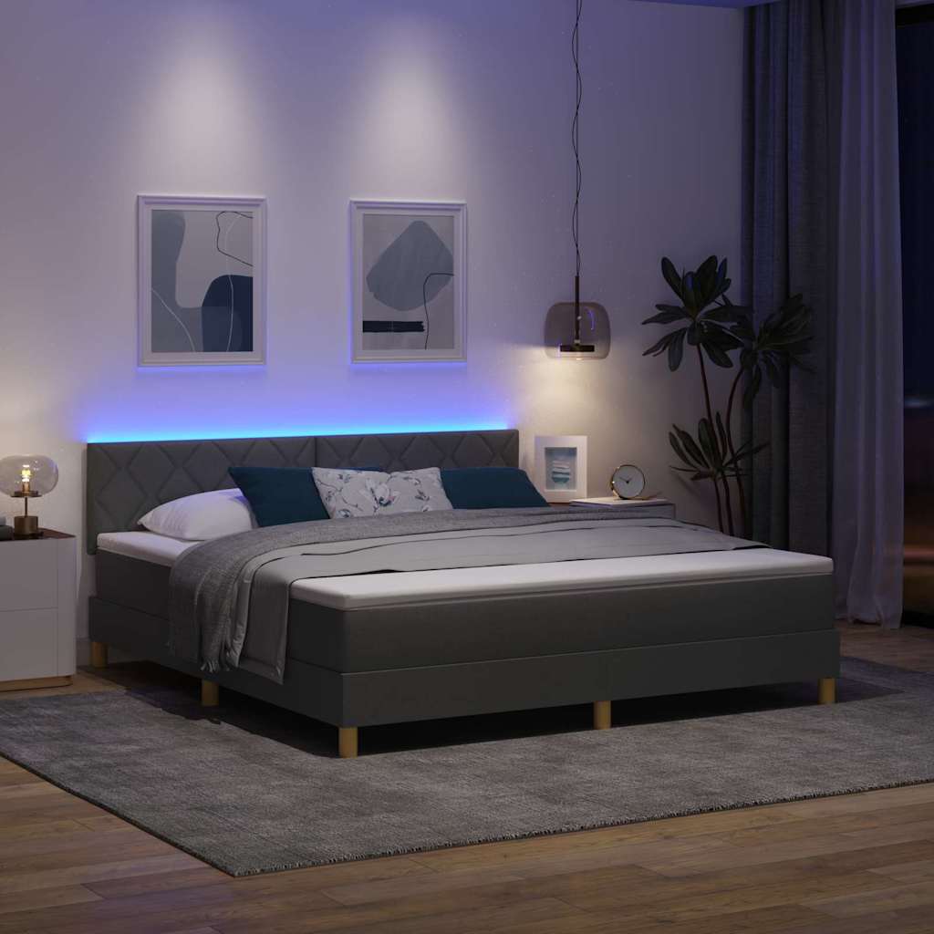 LED Boxspringbett mit Kopfteil Dunkelgrau 180 x 200 cm Stoff