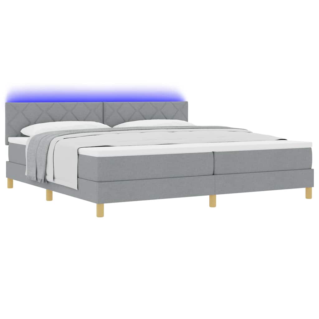 LED Boxspringbett mit Kopfteil Hellgrau 200 x 200 cm Stoff